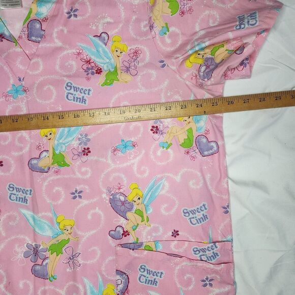 Disney Womens XL Sweet Tink Tinkerbell Scrub Top PInk - Picture 8 of 10